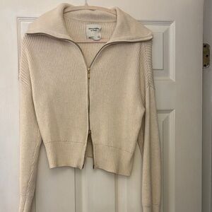 Abercrombie & Fitch Cream Zip Sweater